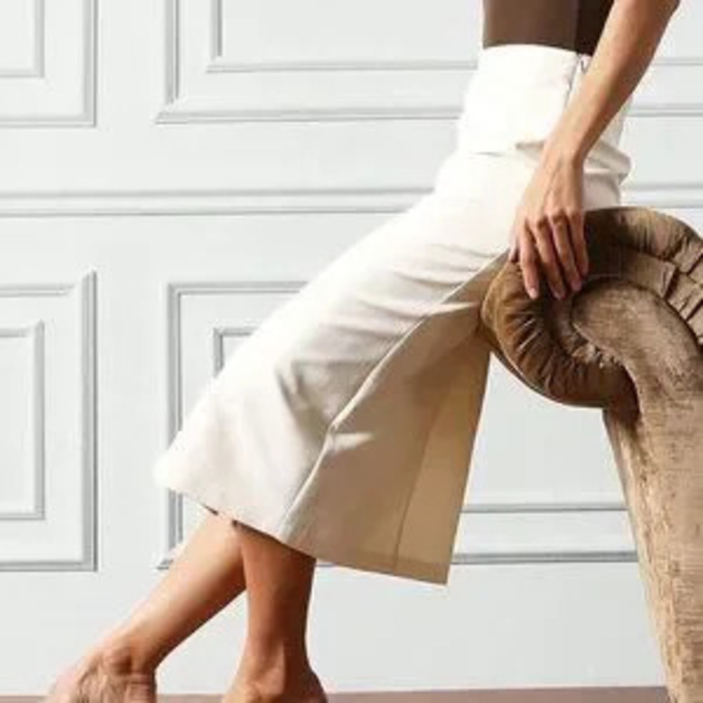 White Elegant Women's Tailored Side Slit Pencil Midi Skirt